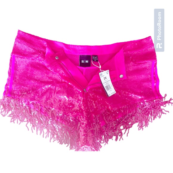 ADIDAS IVY PARK PINK SEQUIN SHORTS WITH FRINGE (PLUS SIZE) SIZE 2X NWT - Picture 5 of 12